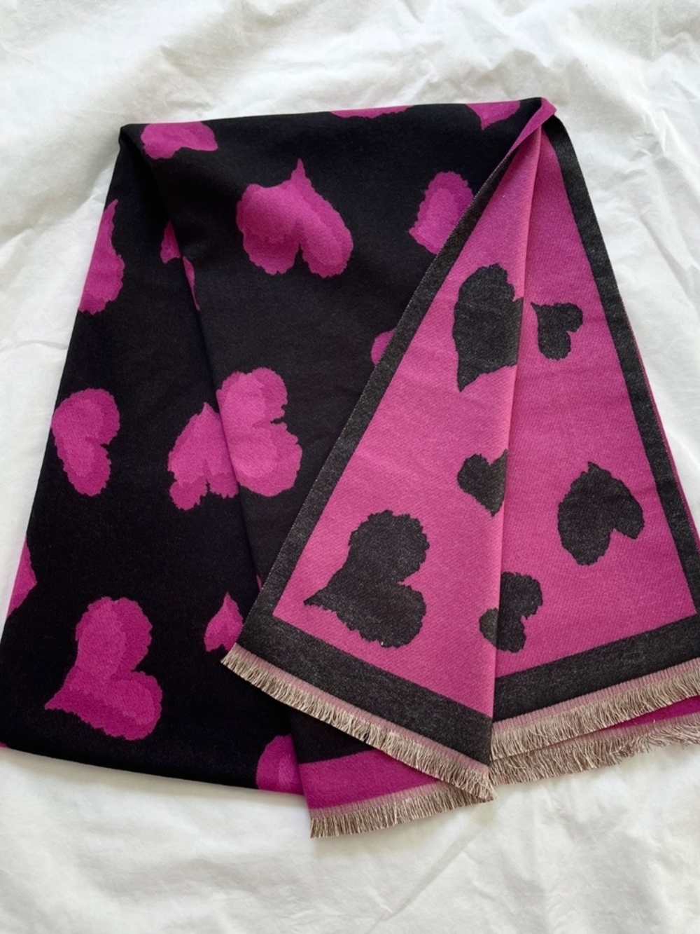 Scarf, Pink Black Large Scarf, Wool Shawl, Warm Pashmina, Winter Accessories NEW